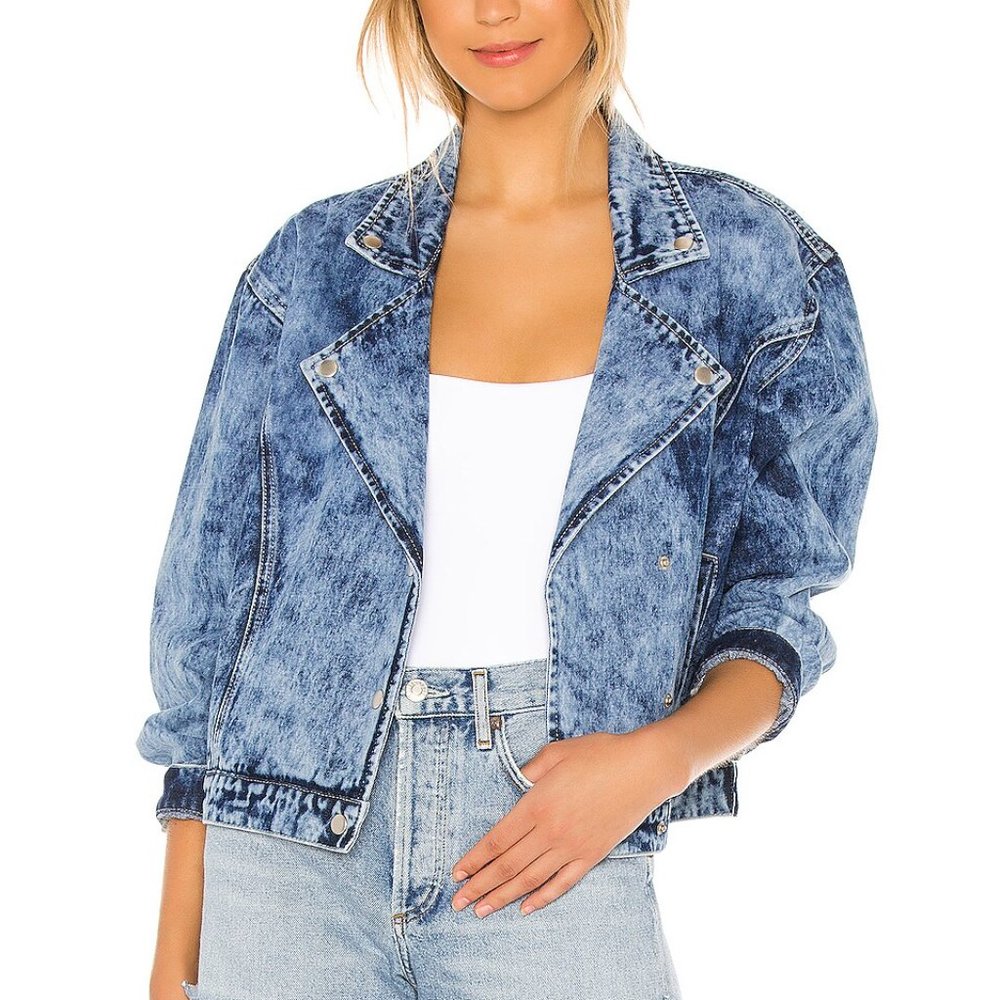superdown Acid Wash Blue Denim Moto Jacket
